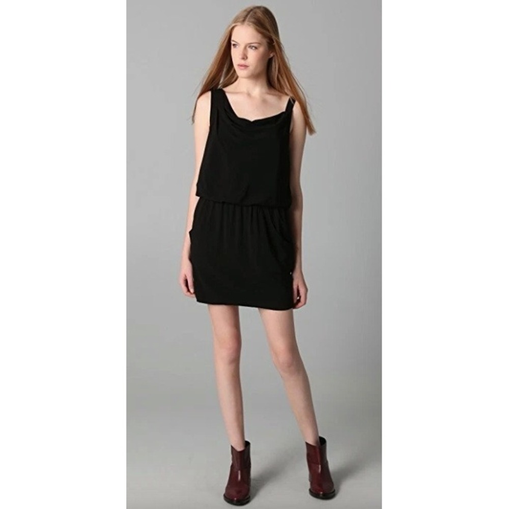 Theory Jaylyn Rove Black Cowl Neck Elastic Waist Pocket Dress | Size 6